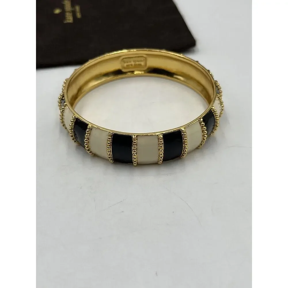 Kate‎ Spade Harbor Lights Stripe Bracelet Black Cream Ivory Striped Flag Bangle - Picture 8 of 12